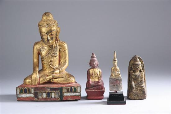 Appraisal: BURMESE GILT WOODEN FIGURE OF BUDDHA Early th century Seated