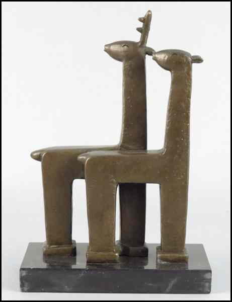 Appraisal: BRONZE MALE AND FEMALE DEER COUPLE Raised on a ''