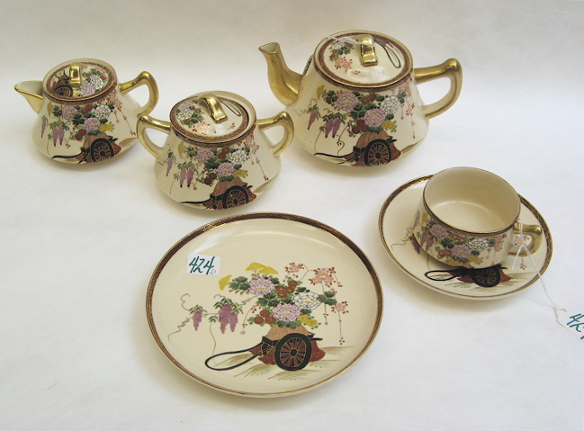 Appraisal: JAPANESE SATSUMA PORCELAIN TEA SET pieces including teapot dessert plates