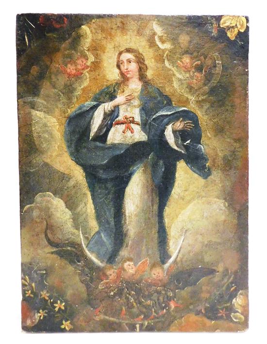 Appraisal: th C Spanish Colonial oil on canvas religious scene depicting