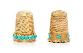 Appraisal: Two Yellow Gold and Turquoise Thimbles each with an associated