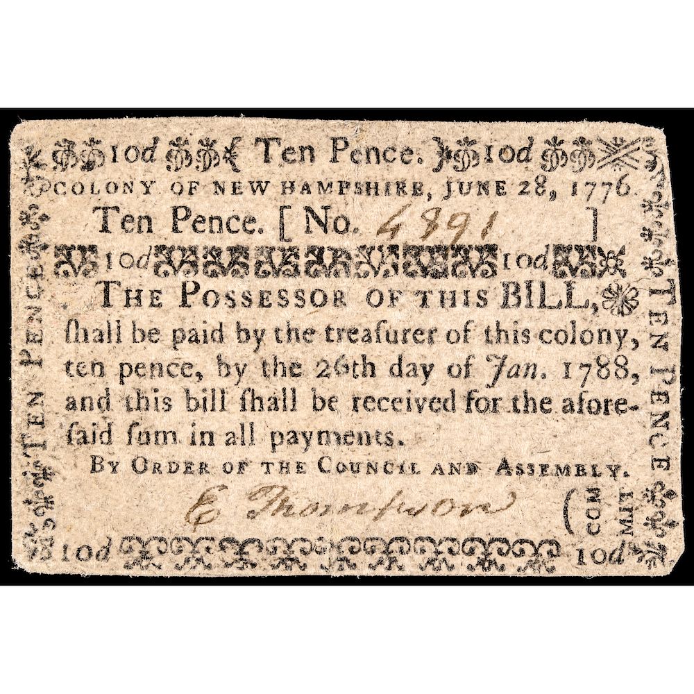 Appraisal: Colonial Currency New Hampshire June Issue Pence Rare Note New