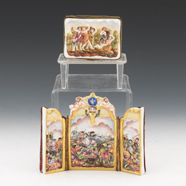 Appraisal: CAPODIMONTE PORCELAIN TRIPTYCH OF THE BATTLE OF PAVIA AND VANITY