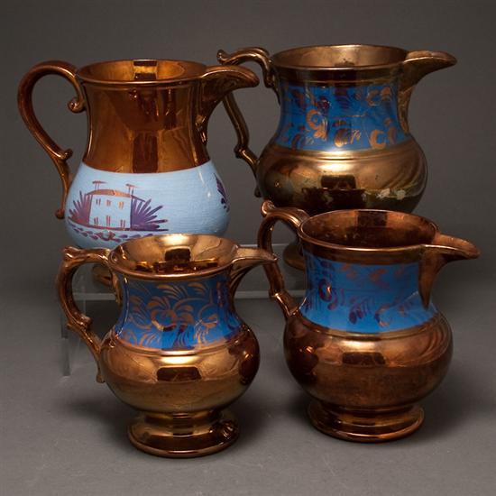 Appraisal: Four English copper lustre jugs first quarter- th century three