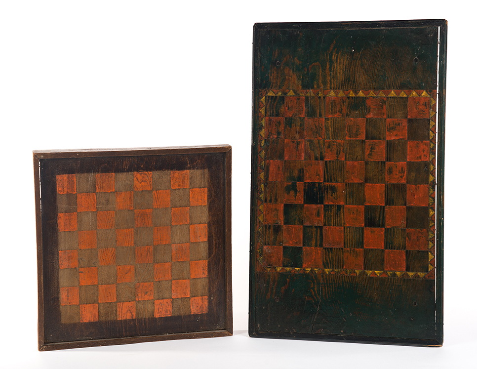 Appraisal: TWO GAMEBOARDS American early th century Orange and natural wood