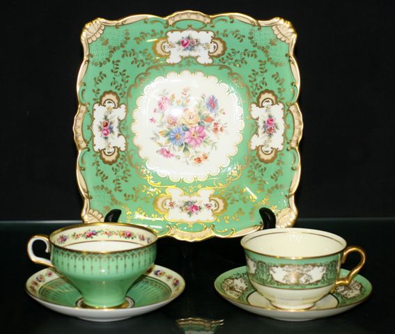 Appraisal: A Minton square form dessert dish the green ground painted