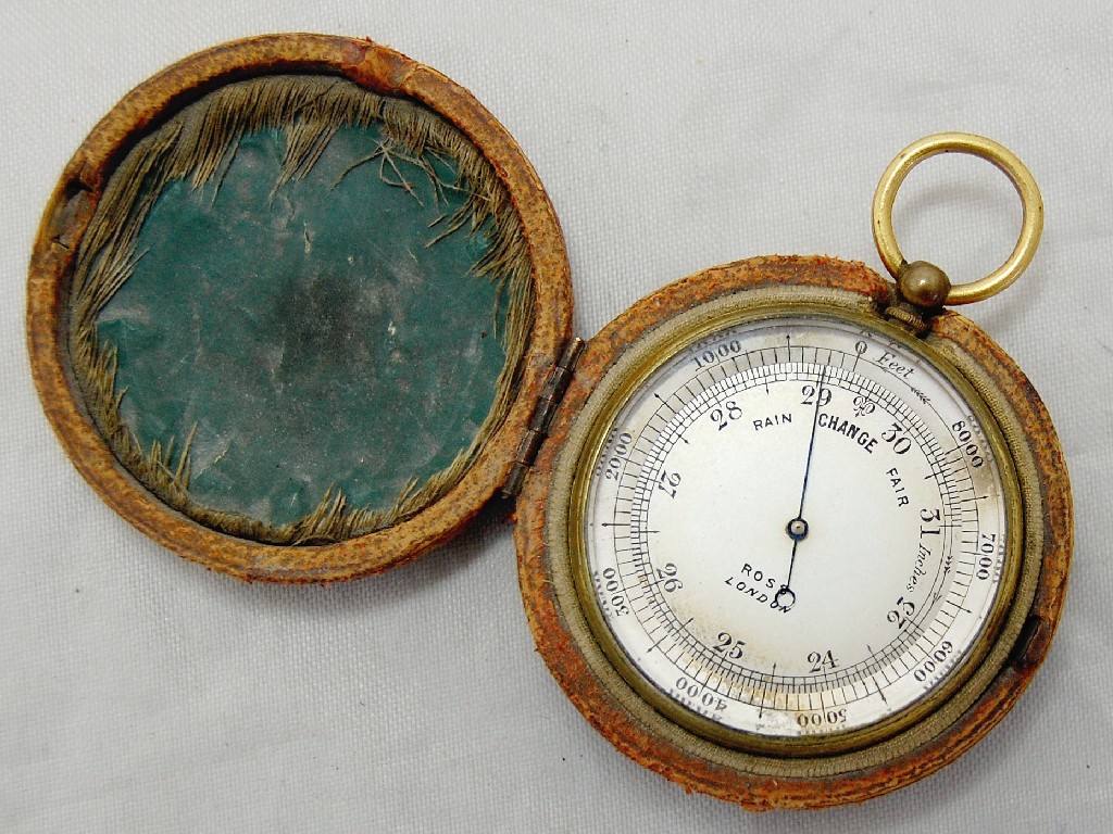 Appraisal: Victorian pocket barometer by Ross of London with silvered dial