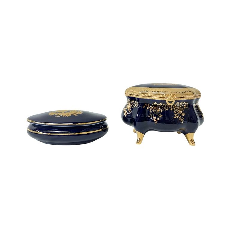 Appraisal: Pair of Imperia Limoges French Porcelain Boxes Two deep cobalt