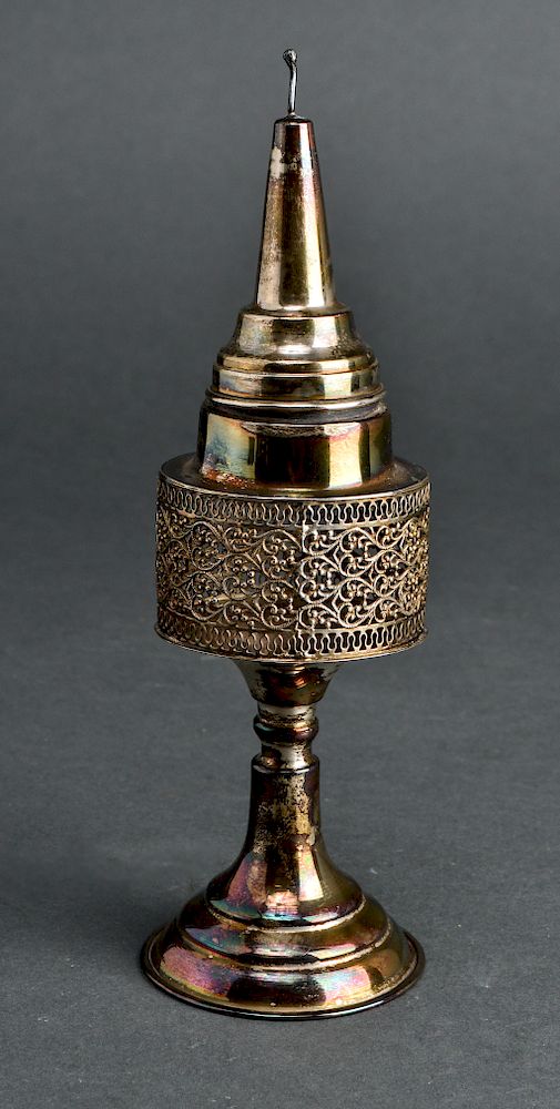 Appraisal: Judaica Sterling Silver Pierced Spice Tower Judaica sterling silver pierced