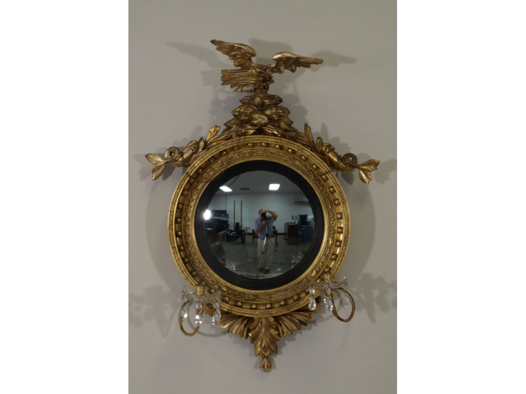 Appraisal: Diminutive Bulls Eye Mirror c overall gilded carved and composition