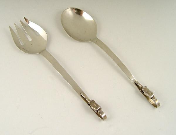 Appraisal: PIECE MEXICAN SILVER SALAD SERVING SET Sterling set with floral