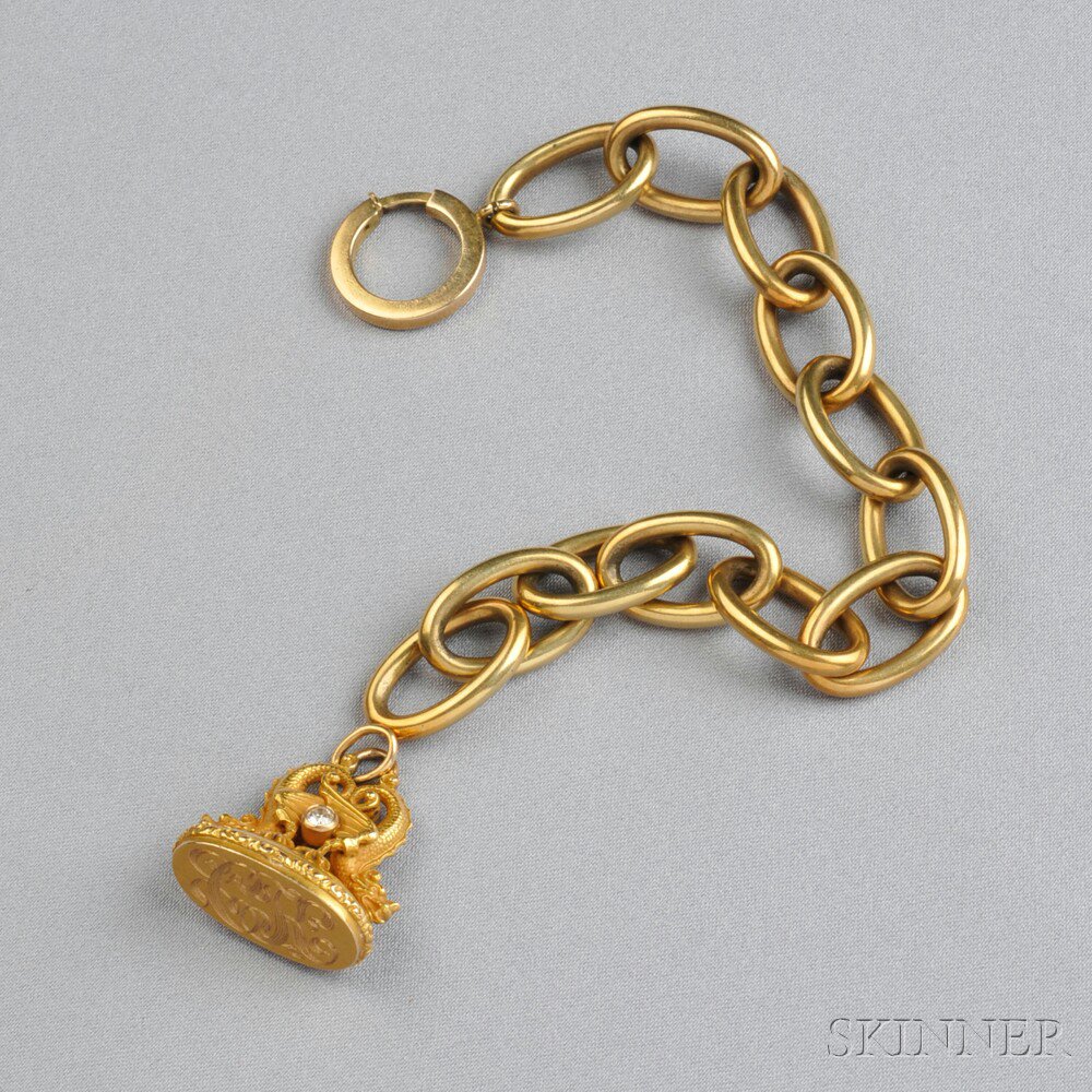 Appraisal: Art Nouveau kt Gold and Diamond Seal Fob depicting a