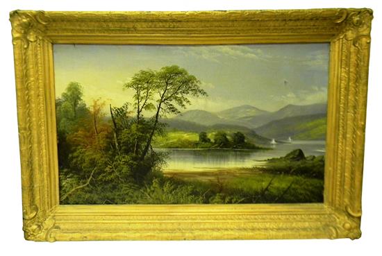 Appraisal: th C American School landscape oil on canvas depicting two