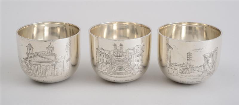 Appraisal: SET OF SIX ENGLISH SILVER ENGRAVED CUPS Maker's mark RC