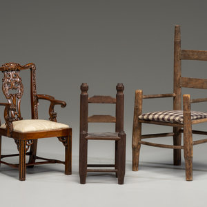 Appraisal: Three Doll's Chairs th th Century including two slat-back chairs