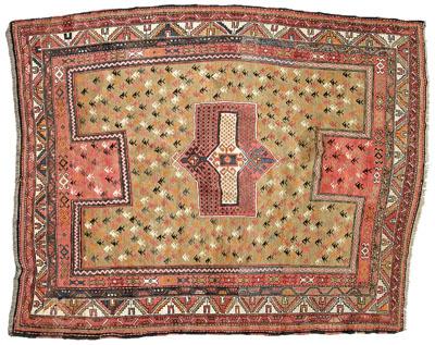 Appraisal: Caucasian rug pale olive field with geometric central medallion stepped