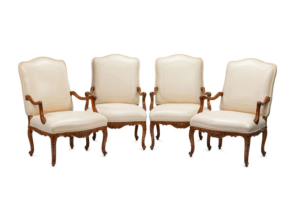 Appraisal: A Set of Four Regence Style Leather-Upholstered Armchairs A Set