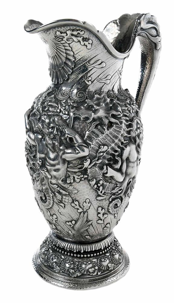 Appraisal: Large Ornate Poseidon Tiffany Sterling Pitcher American - oval form