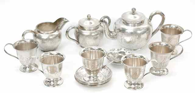 Appraisal: PIECE CHINESE STERLING SILVER TEA SET engraved pattern comprised of