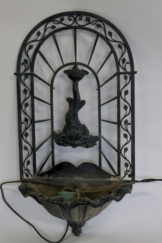 Appraisal: Antique Metal Wall Fountain with Dolphin Design From a New