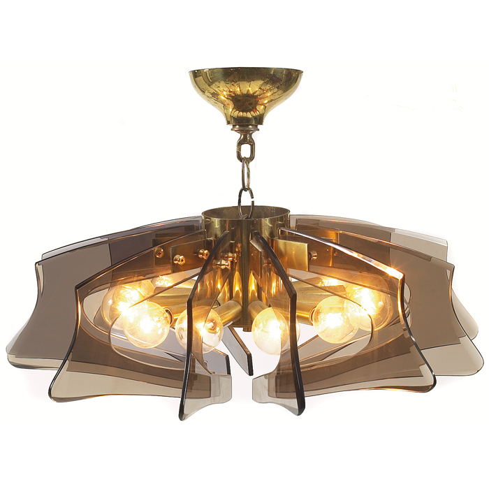 Appraisal: Fontana Arte hanging fixture s brass form with smoked glass