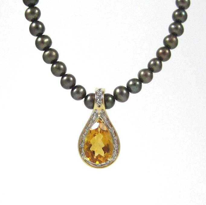 Appraisal: CITRINE AND BLACK PEARL PENDANT NECKLACE with a inch necklace