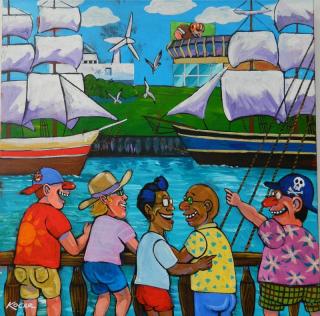 Appraisal: George Kocar acrylic George Kocar American - - Tall Ship-