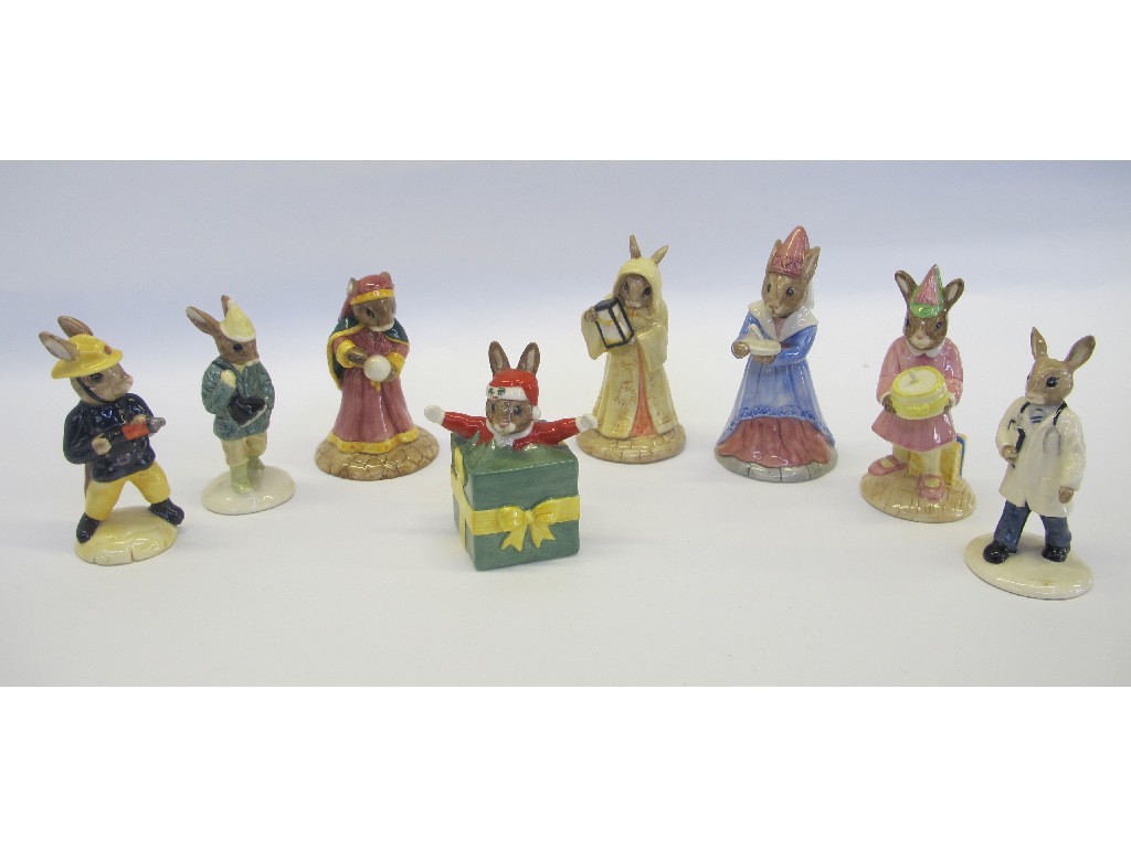 Appraisal: Eight Royal Doulton Bunnykins figures to include Santa's Helper Fortune