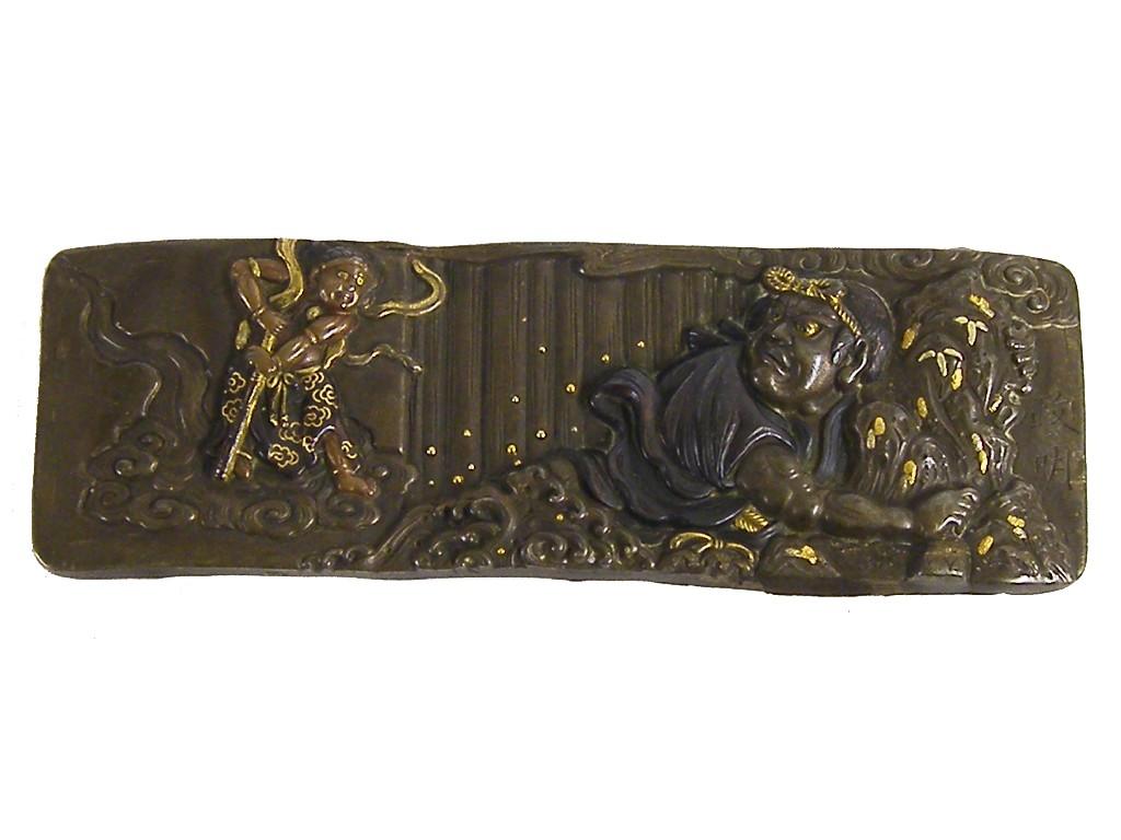 Appraisal: Fine Japanese bronze plaque possibly a Kozuka signed Masaaki in