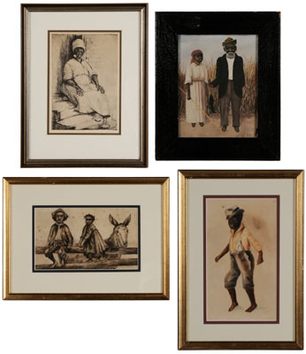 Appraisal: Four Southern Figural Scenes A Couple with a Catfish gouache