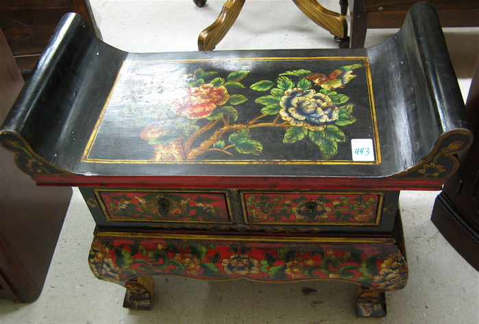 Appraisal: THREE SMALL ARTICLES OF CHINESE FURNITURE all with polychrome floral