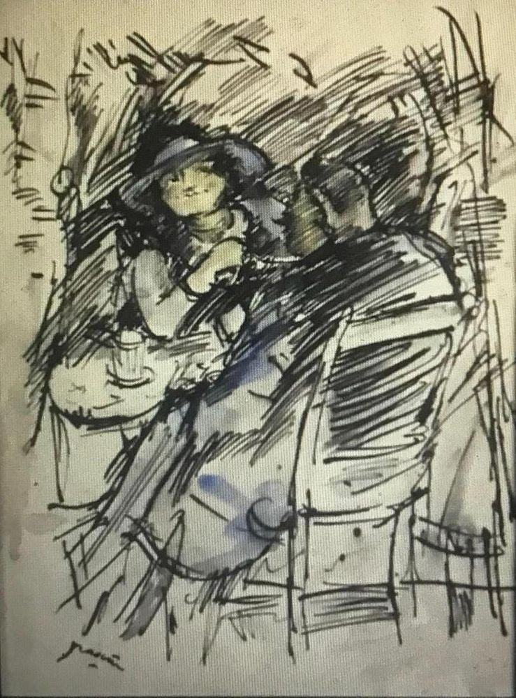 Appraisal: Ink and Watercolor Cafe Scene by Jules Pascin Julius Mordecai