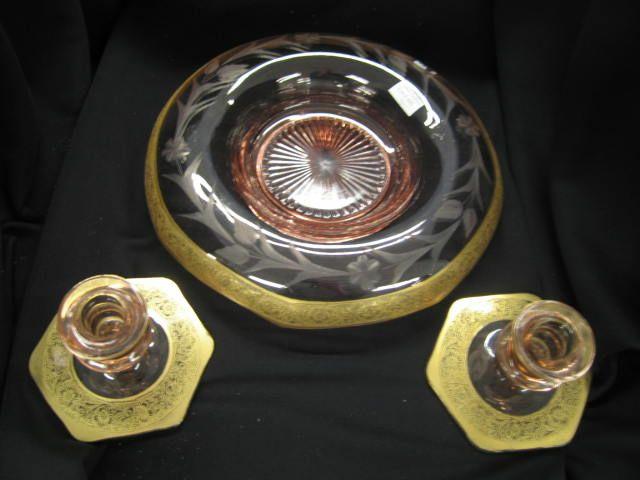 Appraisal: Pink Depression Glass Console Set bowl and pair of low