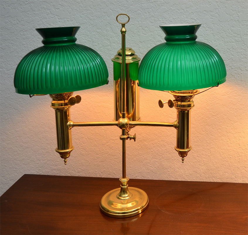 Appraisal: E J DEWEY DOUBLE FONT STUDENT LAMP Electrified brass double