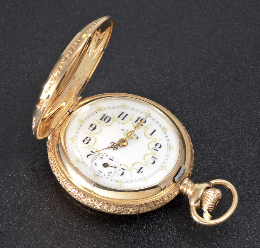 Appraisal: K MULTI COLORED GOLD ELGIN HUNTER CASE POCKET WATCH Circa