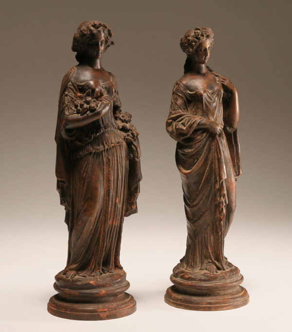 Appraisal: Pair Italian terra cotta classicaly draped female figures Signed R