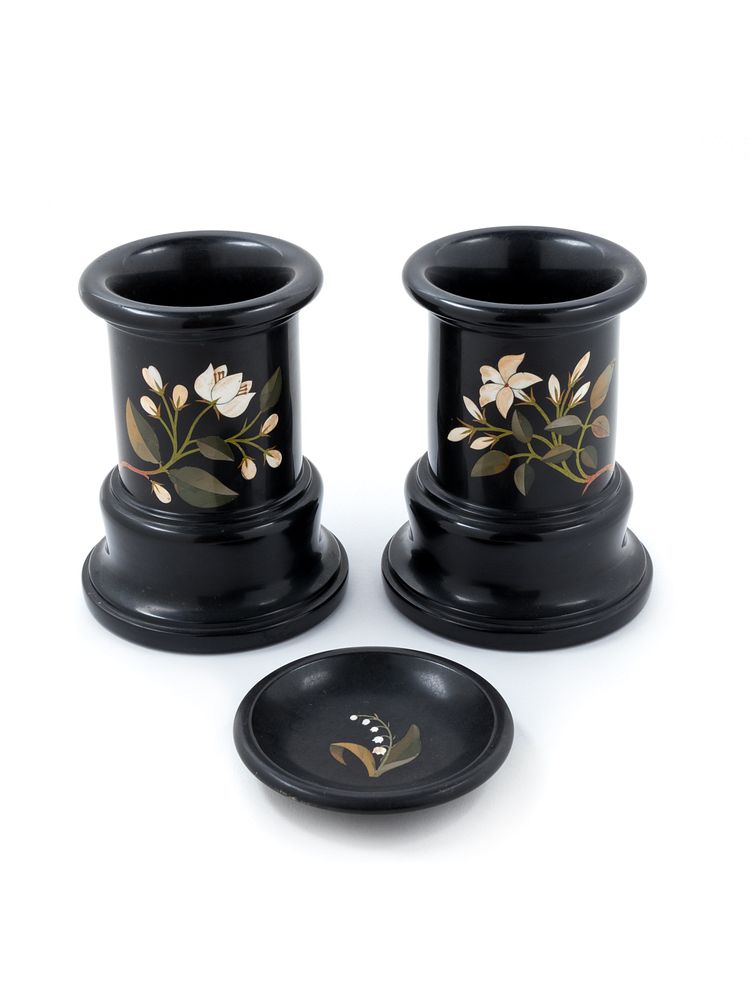 Appraisal: Three Italian Pietra Dura Inlaid Granite Table Articles Three Italian