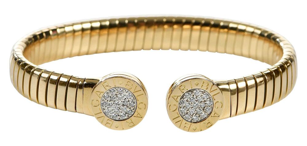 Appraisal: Bulgari kt Diamond Bracelet tubogas cuff design round brilliant diamonds