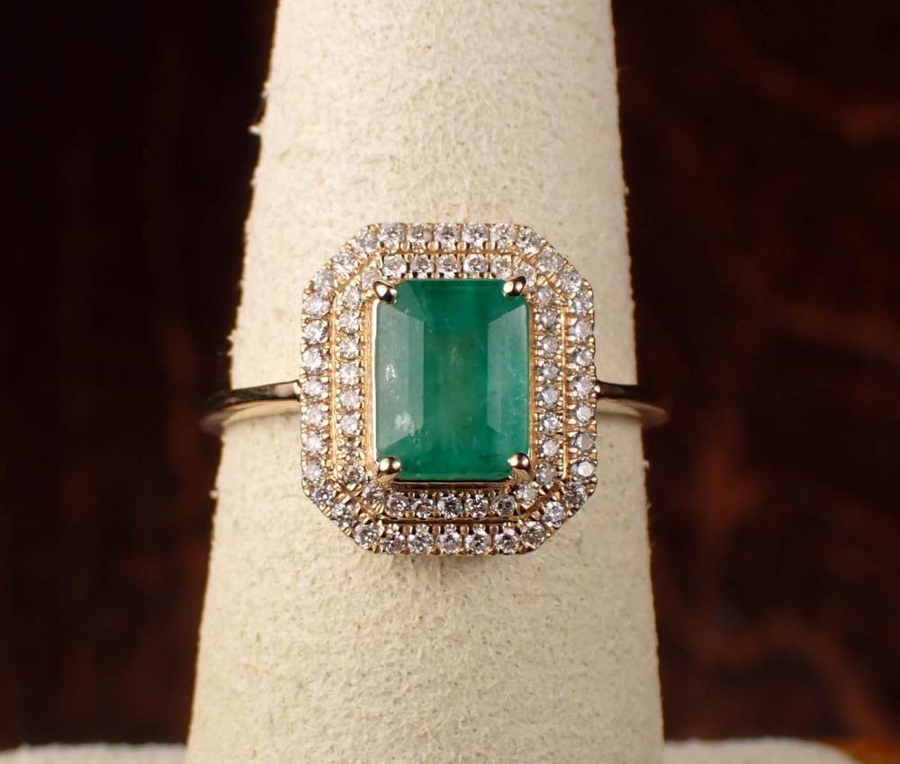 Appraisal: EMERALD DIAMOND AND FOURTEEN KARAT GOLD RING with AGI appraisal