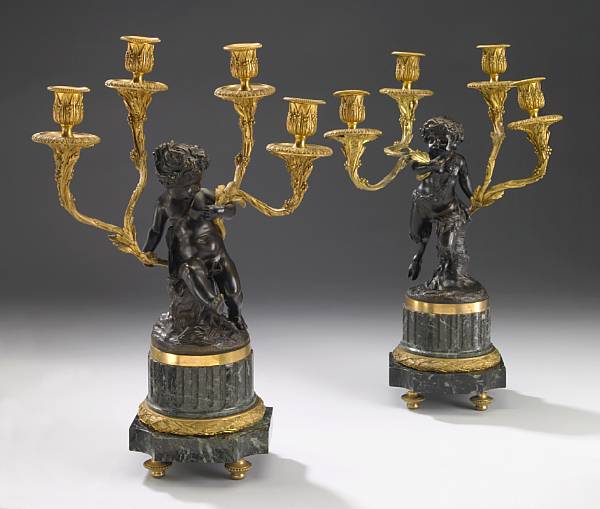 Appraisal: A pair of Louis XVI style gilt and patinated bronze