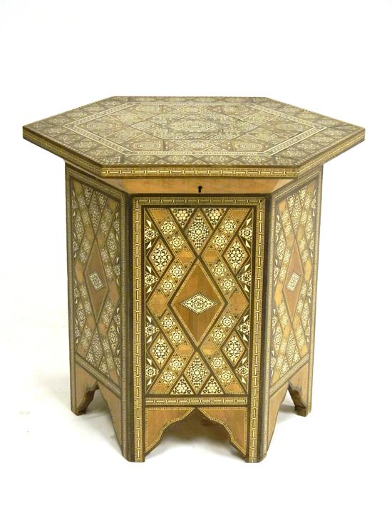 Appraisal: Moorish inspired Middle Eastern stand with overall mosaic inlay mother