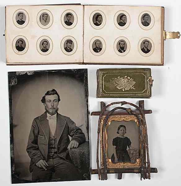 Appraisal: Cased Images Unusual Frames and Gem Tintype Albums Lot of