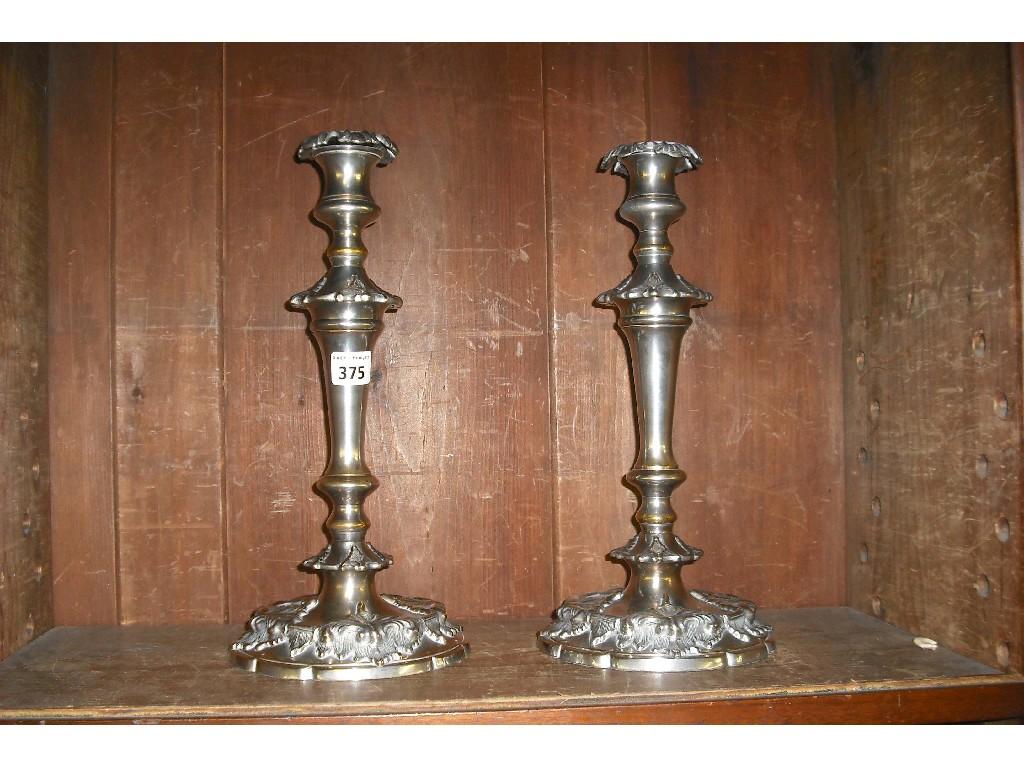 Appraisal: Good large pair of silver plated candlesticks with foliate embossed