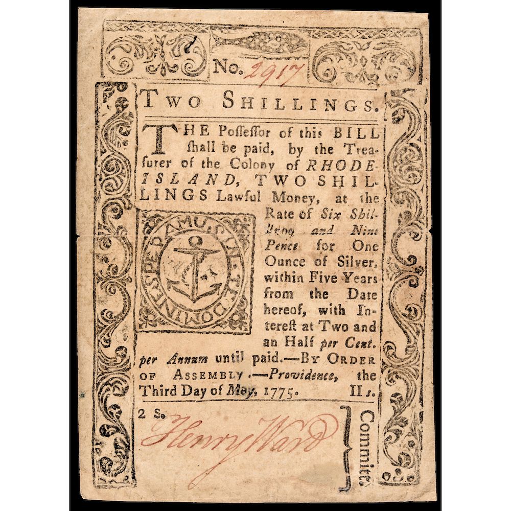 Appraisal: Colonial Currency Rhode Island May Two Shilling PMG Choice Very