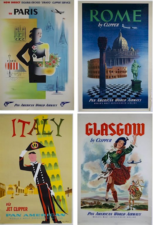 Appraisal: 's Pan Am Posters Glasgow Rome Italy Paris Collection of