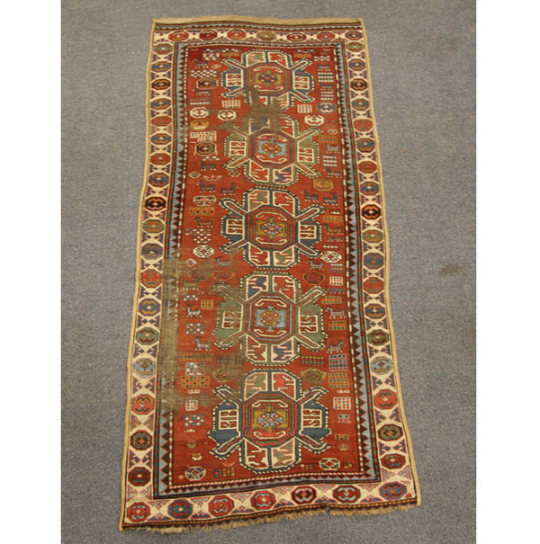 Appraisal: Caucasian Shirvan Oriental Rug x hand-made imported ca red geometric