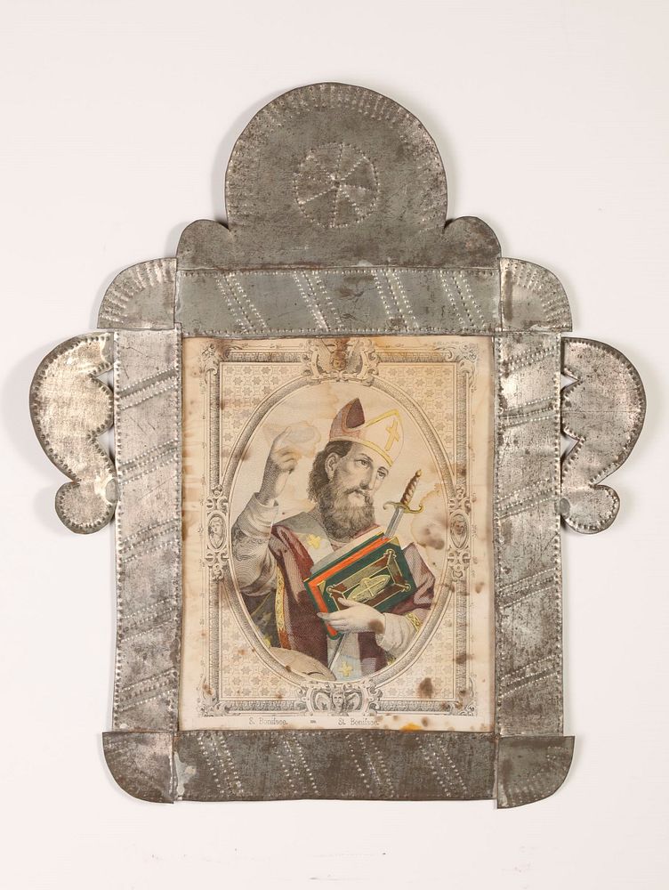 Appraisal: Tin Frame with Devotional Print ca Attributed to Santa Fe