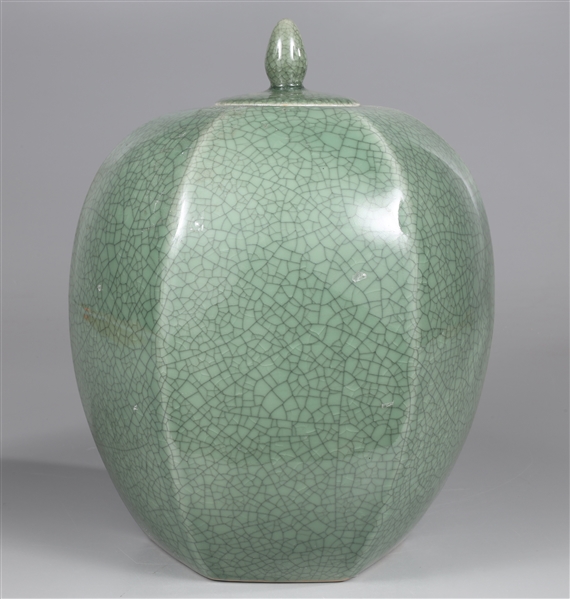 Appraisal: Chinese crackle glazed covered porcelain jar with finial to cover