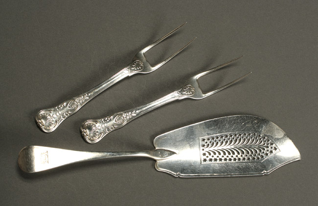 Appraisal: Pair of George IV Silver Two-Tine Forks and a Fish