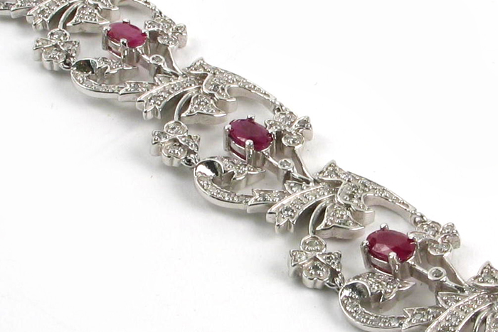 Appraisal: RUBY DIAMOND AND FOURTEEN KARAT WHITE GOLD BRACELET set with